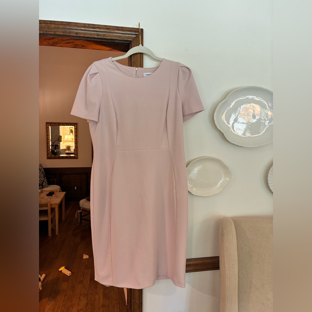 Calvin Klein Pink Puff Sleeve Sheath Dress